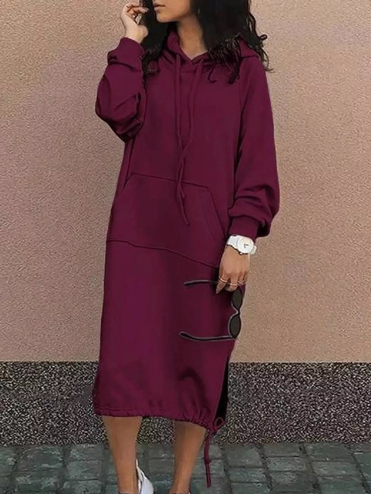 Hooded sweatshirt midi dress, view 12