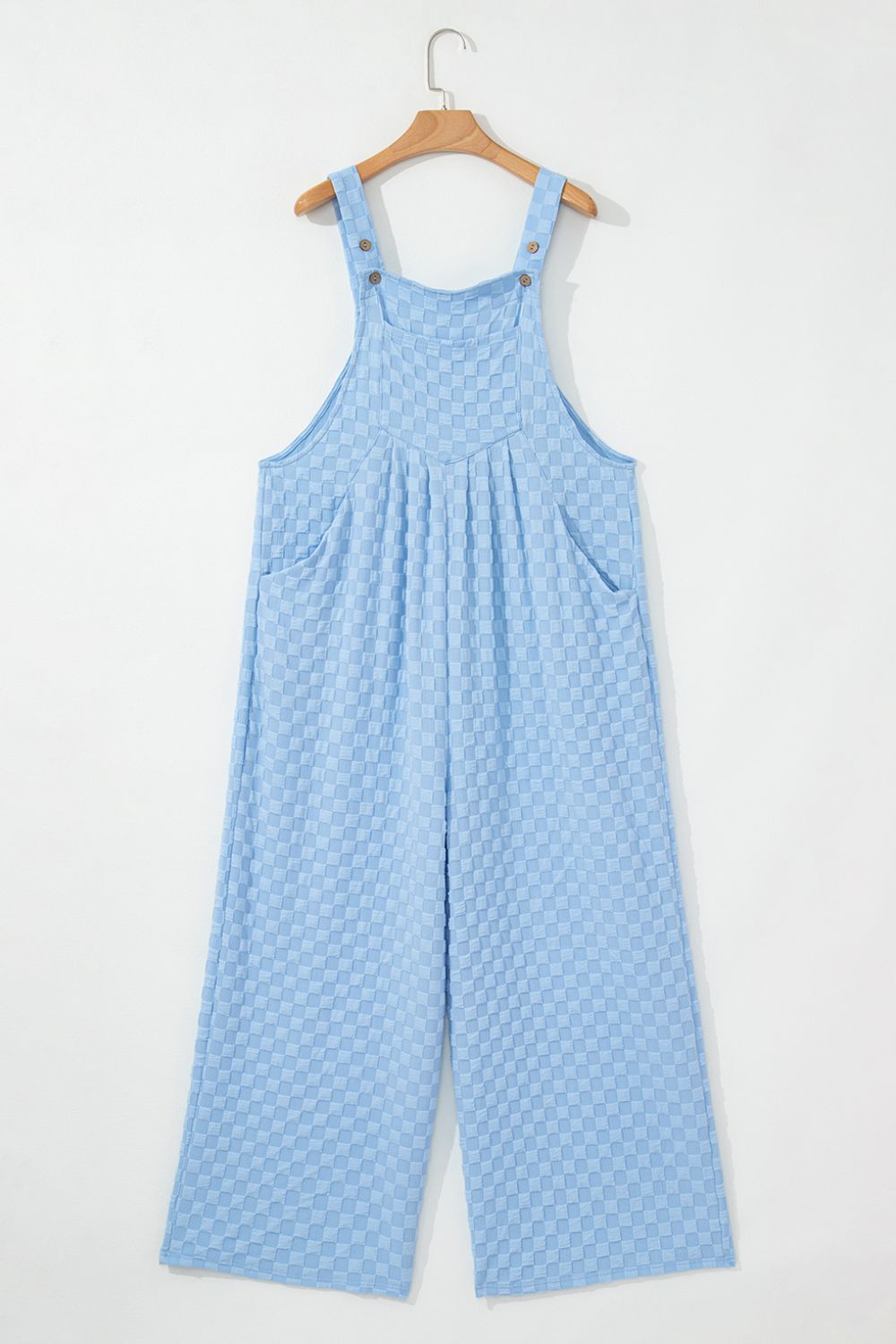 Checkered Wide Leg Pocketed Overalls