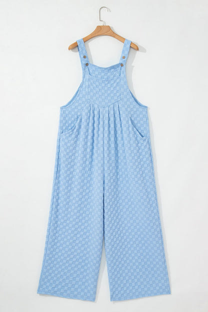 Checkered Wide Leg Pocketed Overalls