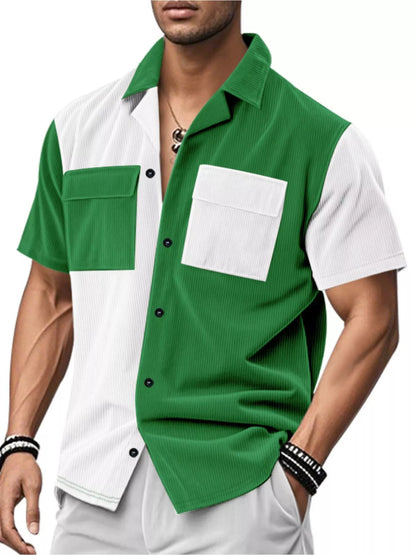 Two-tone corduroy shirt in Green and White