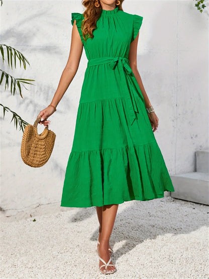 Ruffled Cap Sleeve Midi Mock Dress