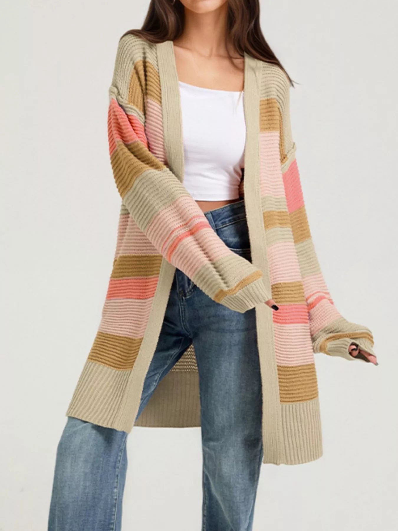 Color Block Striped Open Front Cardigan