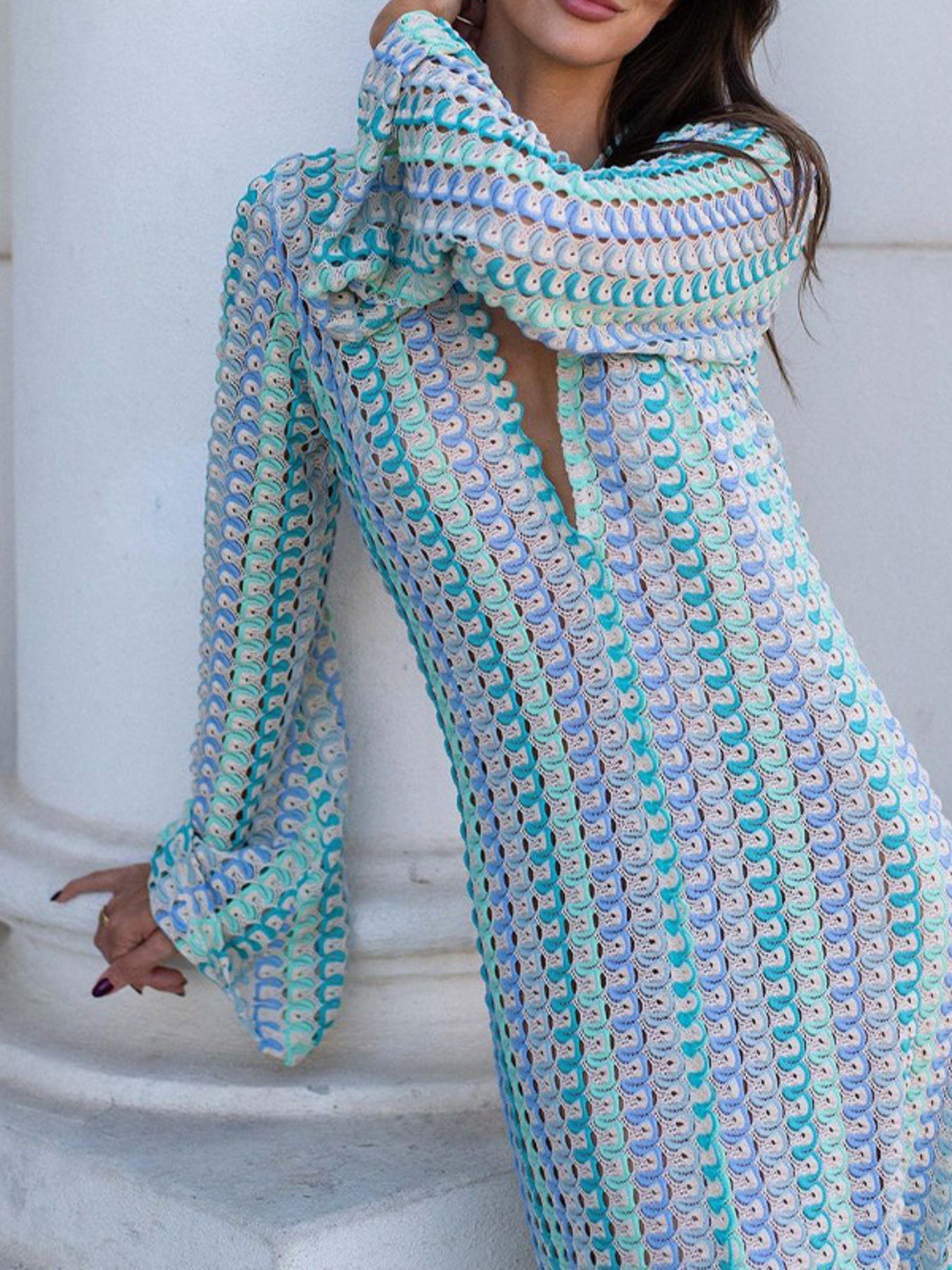Slit Striped Knit Maxi Dress