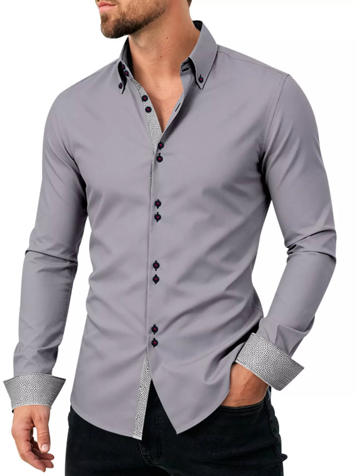 Men's Full Size Slim Fit Contrast Trim Shirt Plus Size