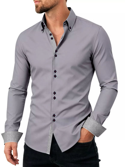 Men's Full Size Slim Fit Contrast Trim Shirt Plus Size