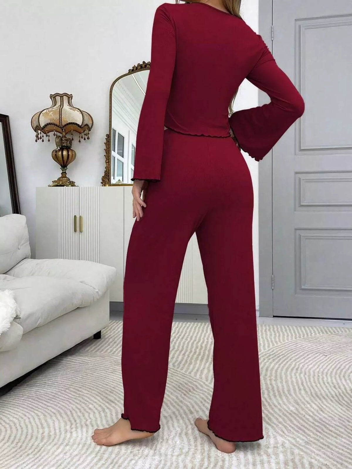 Lace Detail Flare Sleeves Top & Pants Lounge Set