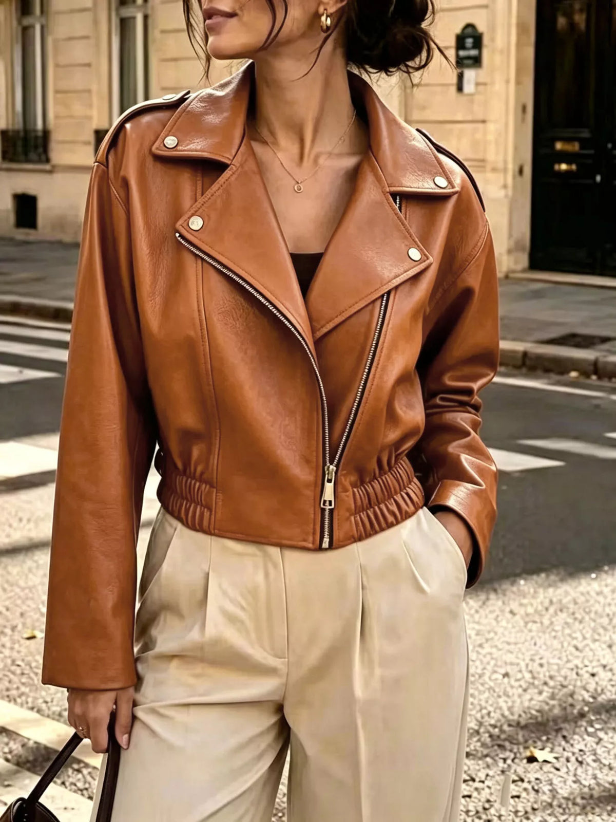 Faux Leather Zip Up Jacket
