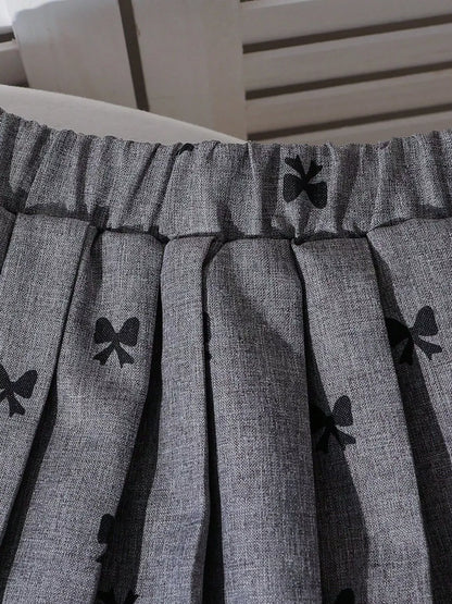 Children's Bow Print Lace Trimmed Top and Skirt Set