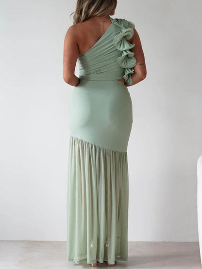 One-Shoulder Ruffle Trim Dress