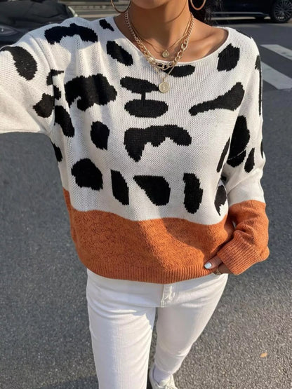 Full Size Leopard One Shoulder Sweater Plus Size