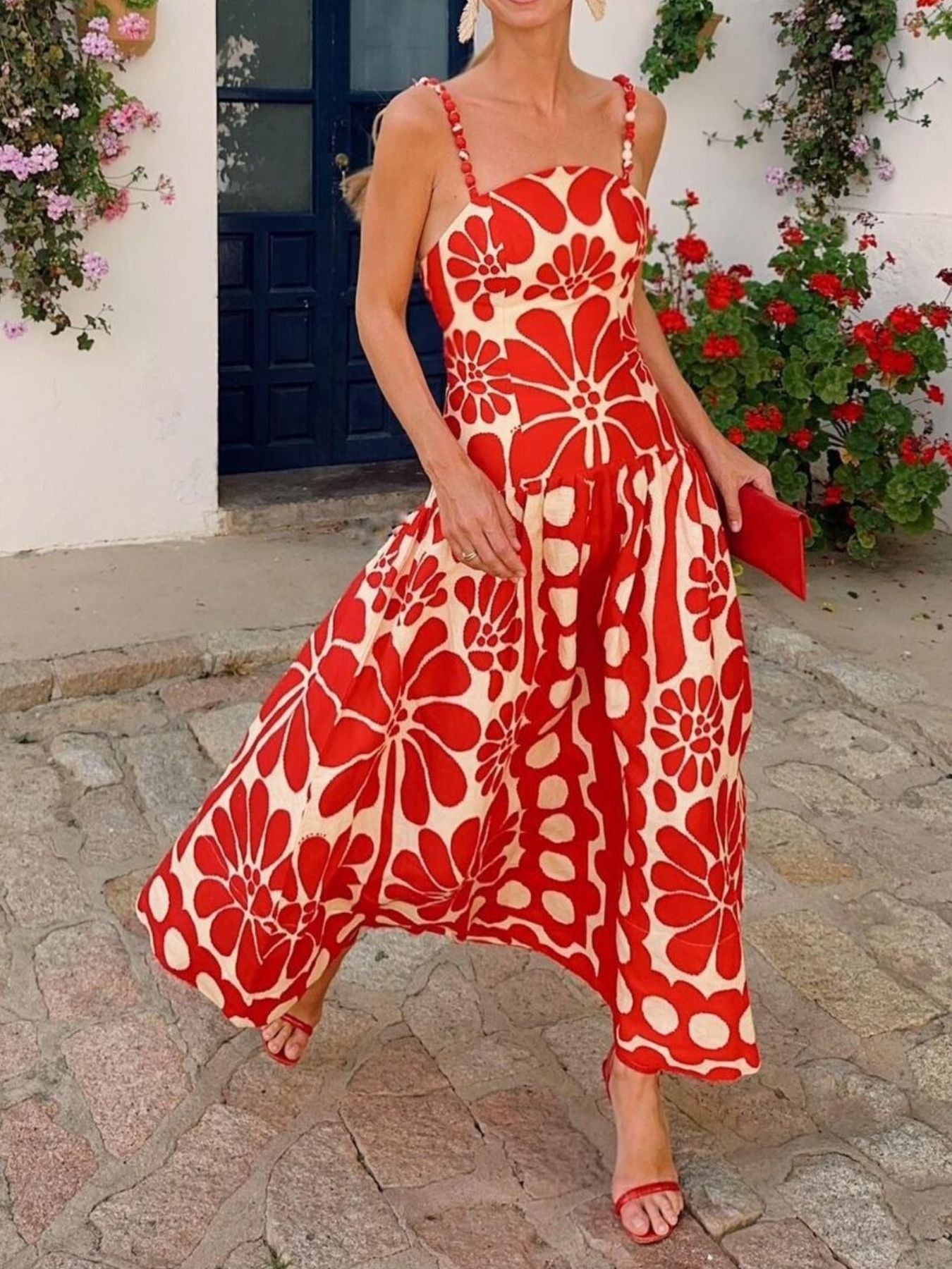 Printed A-Line Midi Cami Dress