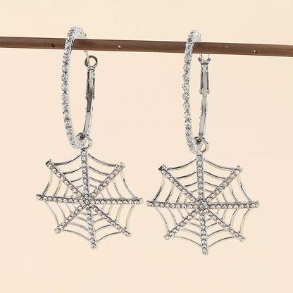 Halloween Spider Web Dangle Hoop Earrings