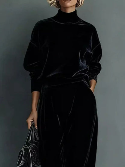 Plus size velvet mock neck set, view 9