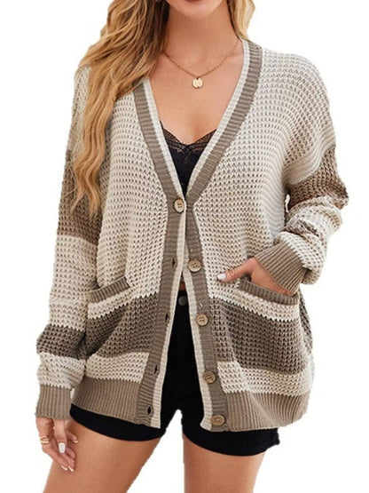 Color Block V-Neck Cardigan