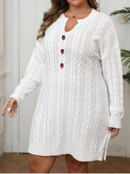 Plus Size Strawberry Cable Knit Sweater Dress