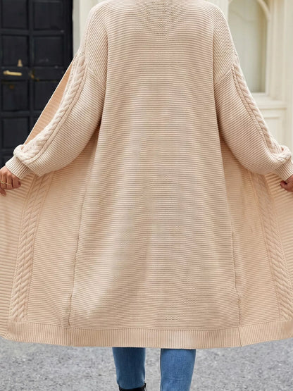 Cable-Knit Open-Front Longline Cardigan