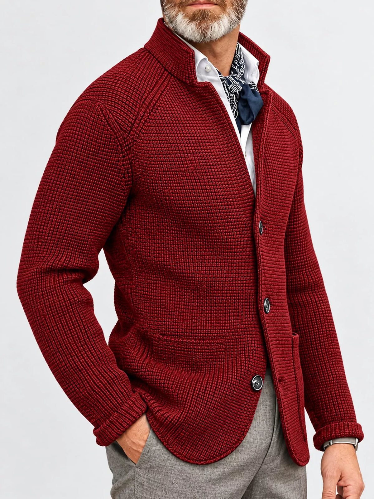 Men's Slim-Fit Knit Stand-Collar Cardigan with Pockets