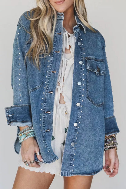 Rivet Embellished Western Style Regular Fit Long Sleeve Denim Jacket