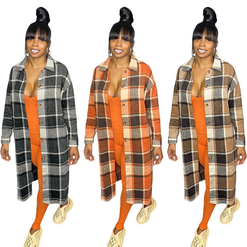 Classic plaid single breasted woolen coat