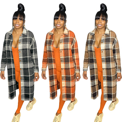 Classic plaid single breasted woolen coat