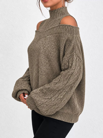 Cold shoulder cable knit sweater, view 7