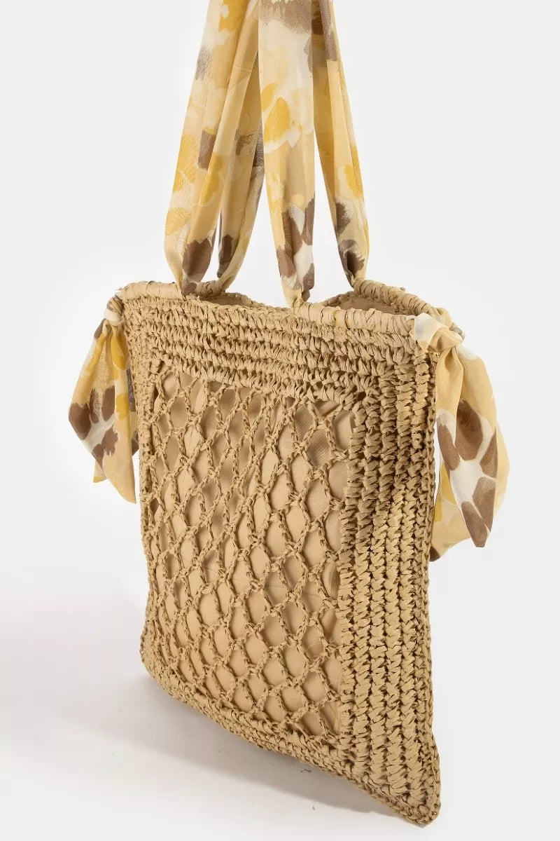 Openwork straw tote, view 3