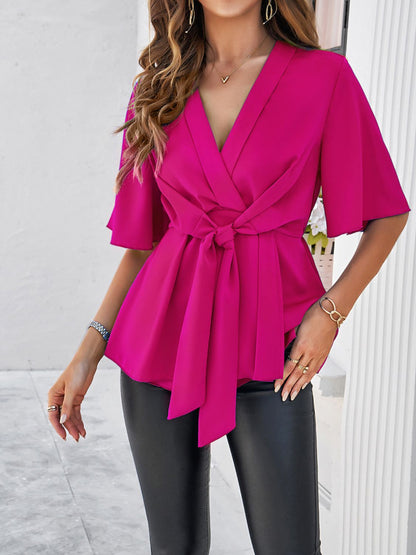 Tied Front Peplum Blouse