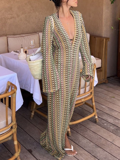 Slit Striped Knit Maxi Dress