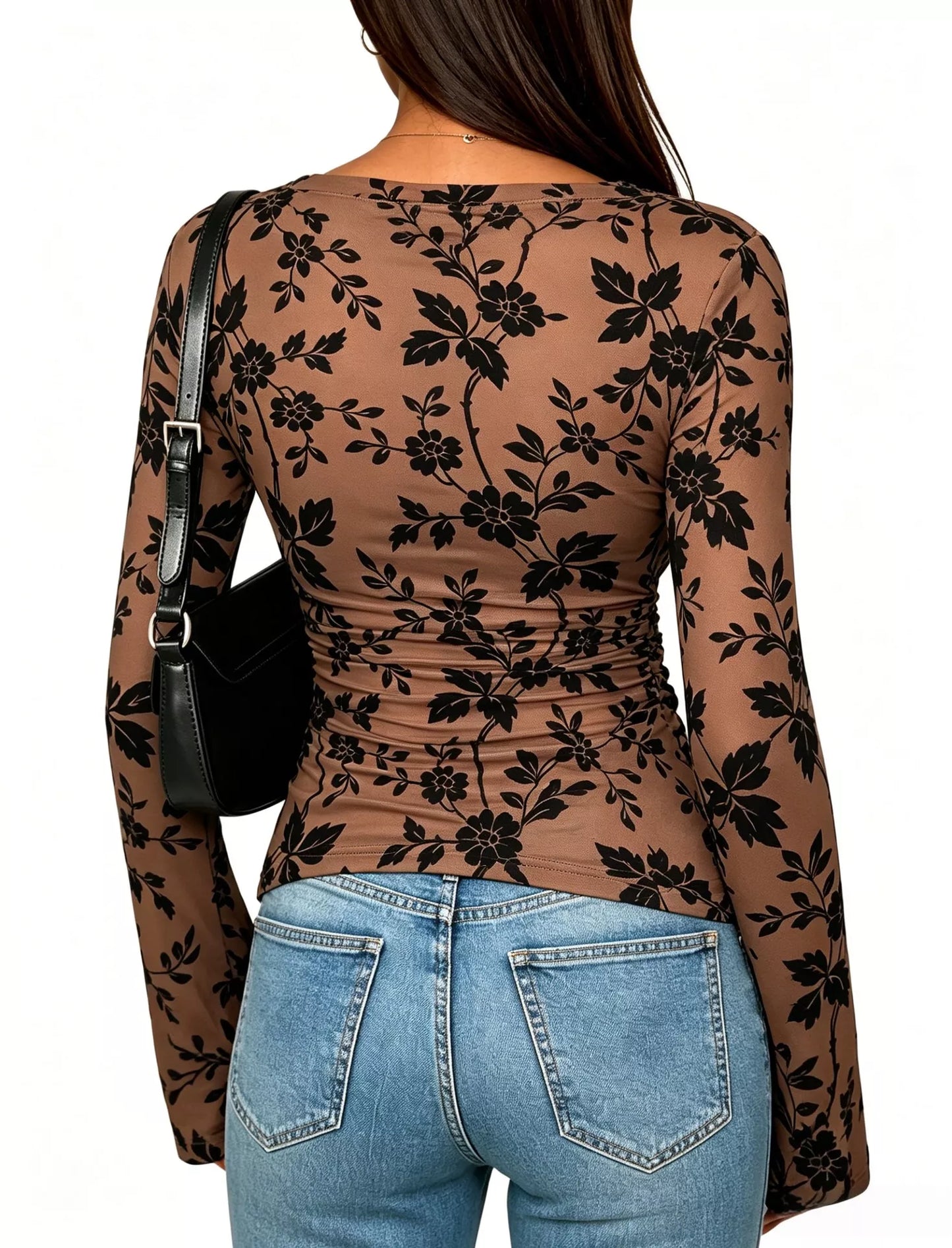 Slim Fit Floral Print Long Sleeve Top