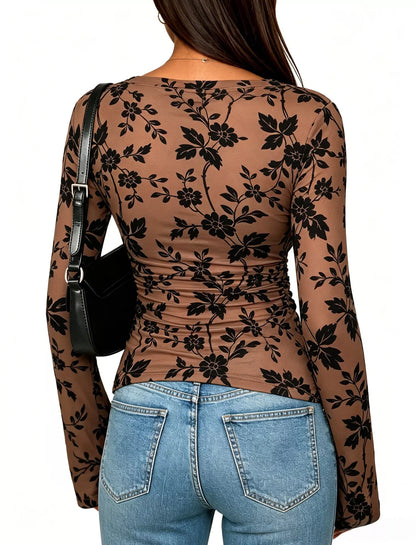 Slim Fit Floral Print Long Sleeve Top