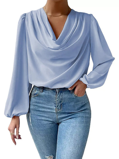 Full Size Cowl Neck Balloon Sleeve Blouse