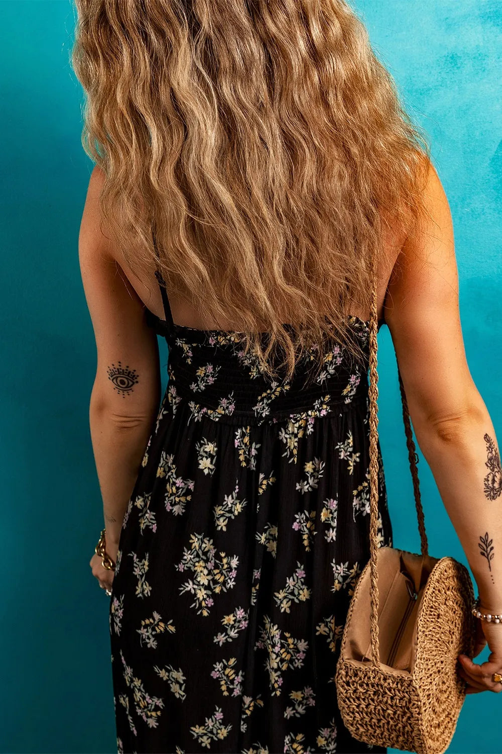 Shirred Bodice Tied Waist Maxi Dress