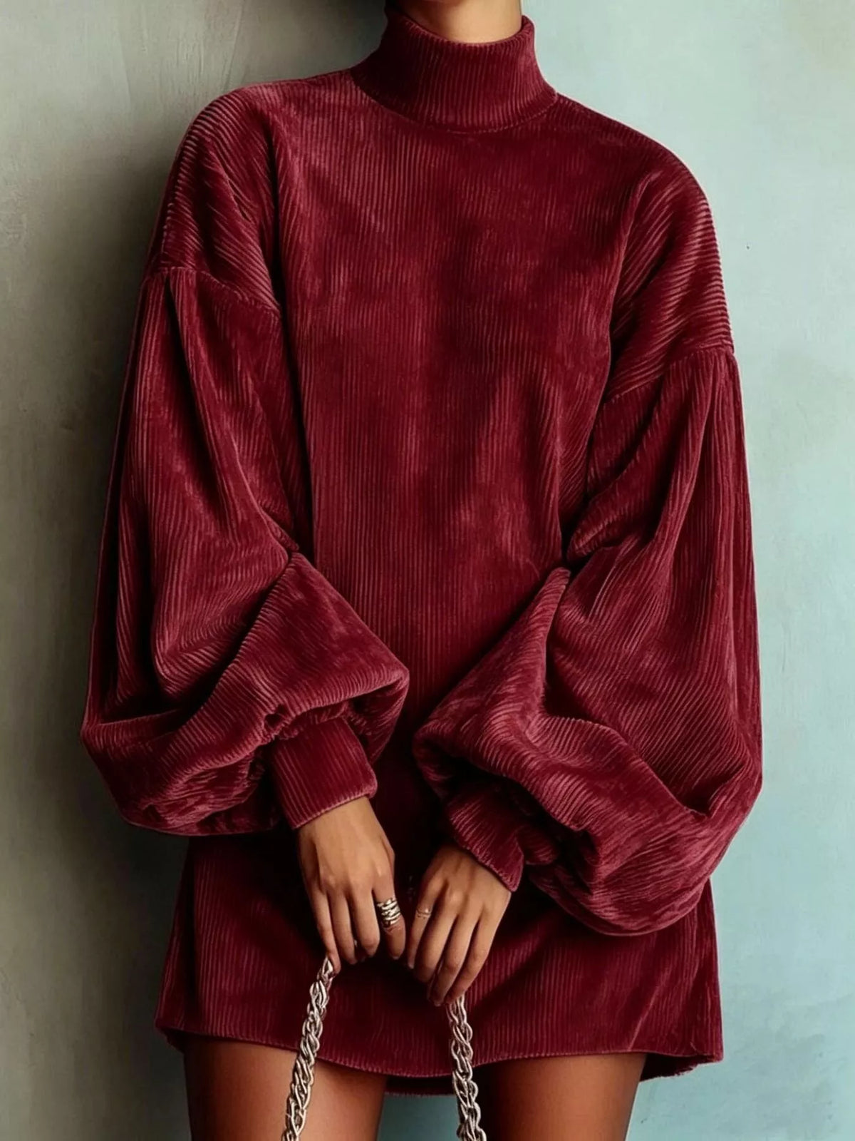 Plus size corduroy lantern sleeve dress, view 9