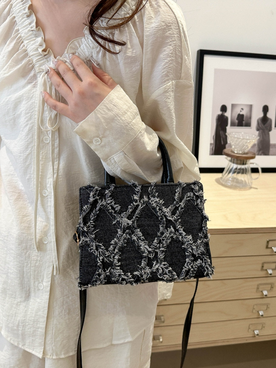 Raw Hem Denim Handbag