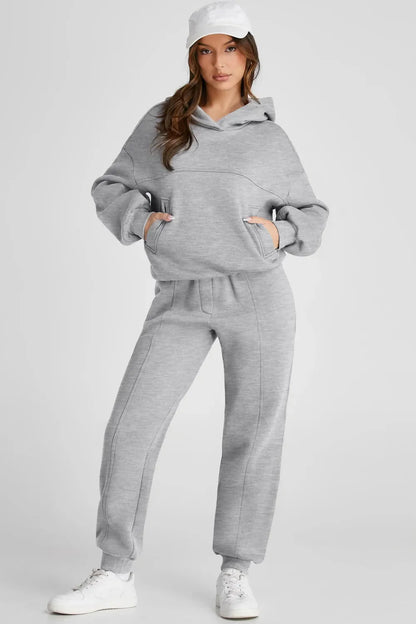 Dropped Shoulder Long Sleeve Hoodie and Pants Set