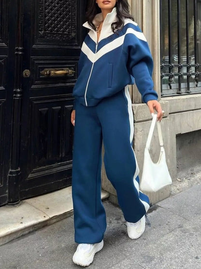 Color Block Zip-Up Outerwear and Pants Set