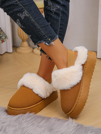 Fur Round Toe Platform Slippers