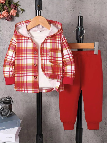 Children's Plaid Hooded Top & Pants Set