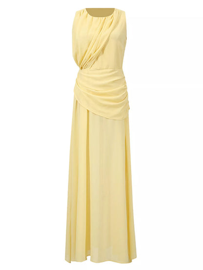 Sleeveless Ruched High-Slit Maxi Dress