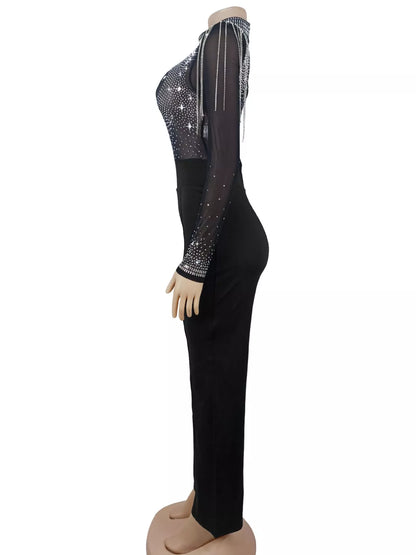 Rhinestone mesh jumpsuit, view 8