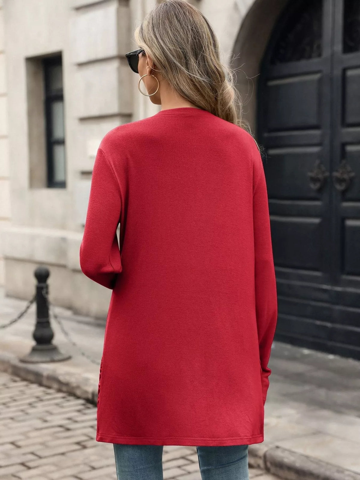 Ruched Pocket Open Front Cardigan