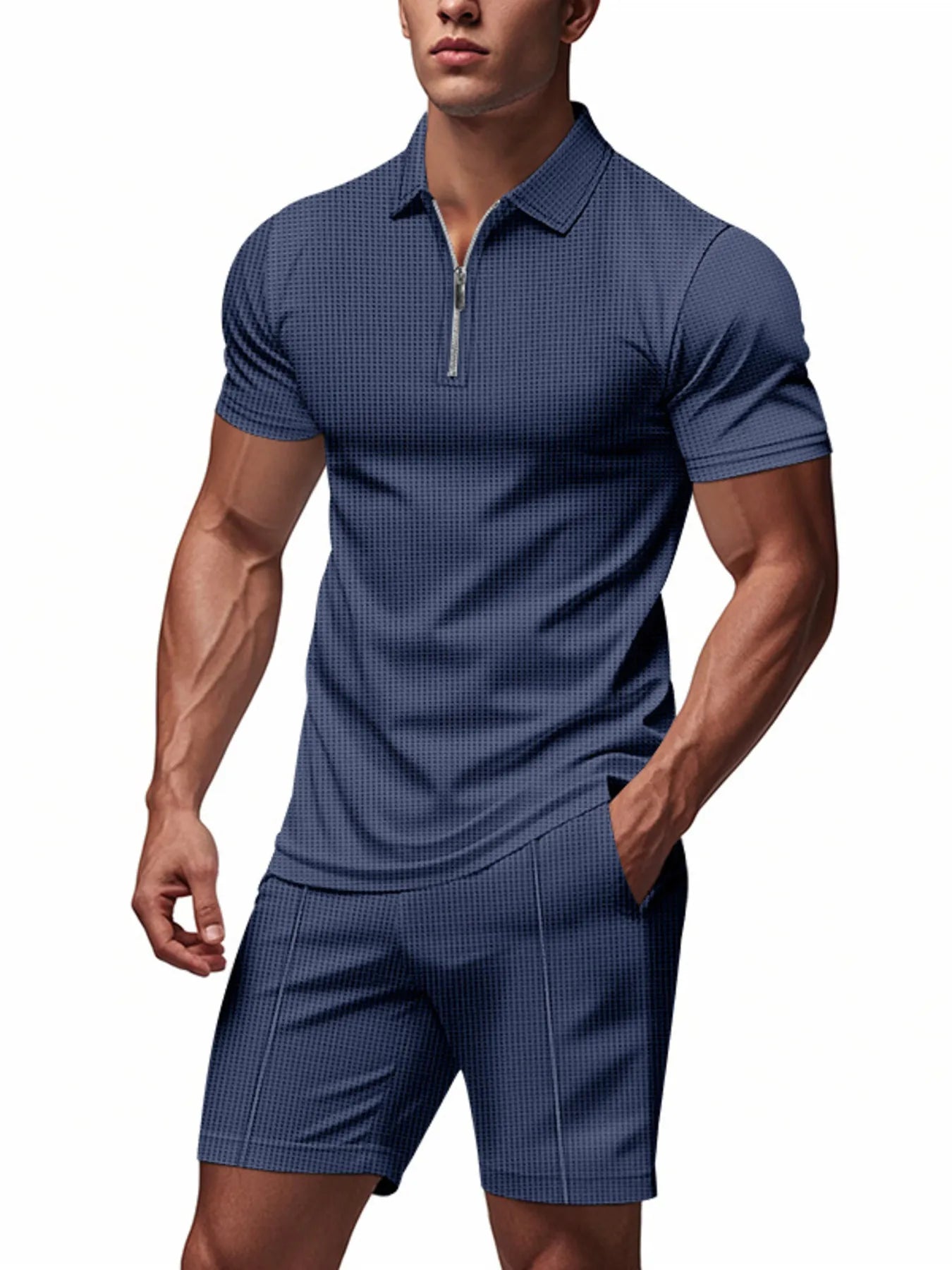 Men's Quarter Zip Short Sleeve Top and Shorts Set