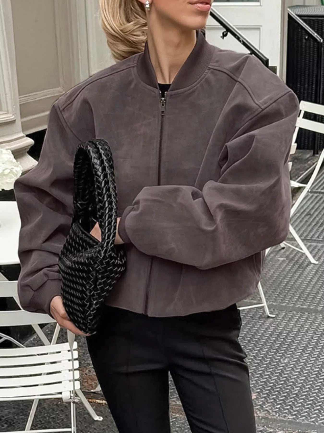 Zip Up Dropped Shoulder Jacket