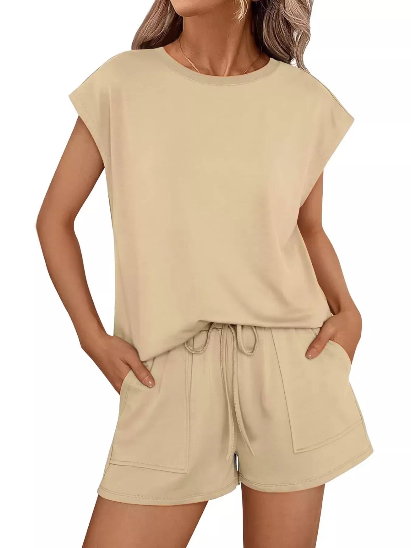 Casual Solid Color T-Shirt and Shorts Set