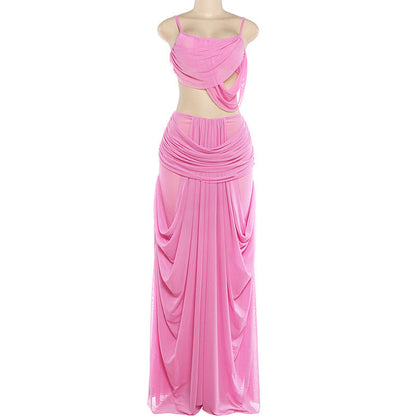 Mesh splicing perspective suspender top dress set