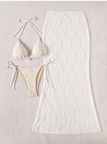 Lace hollow out three piece set