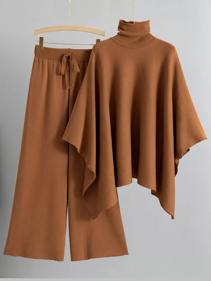 Poncho sweater and pants set in Coffee