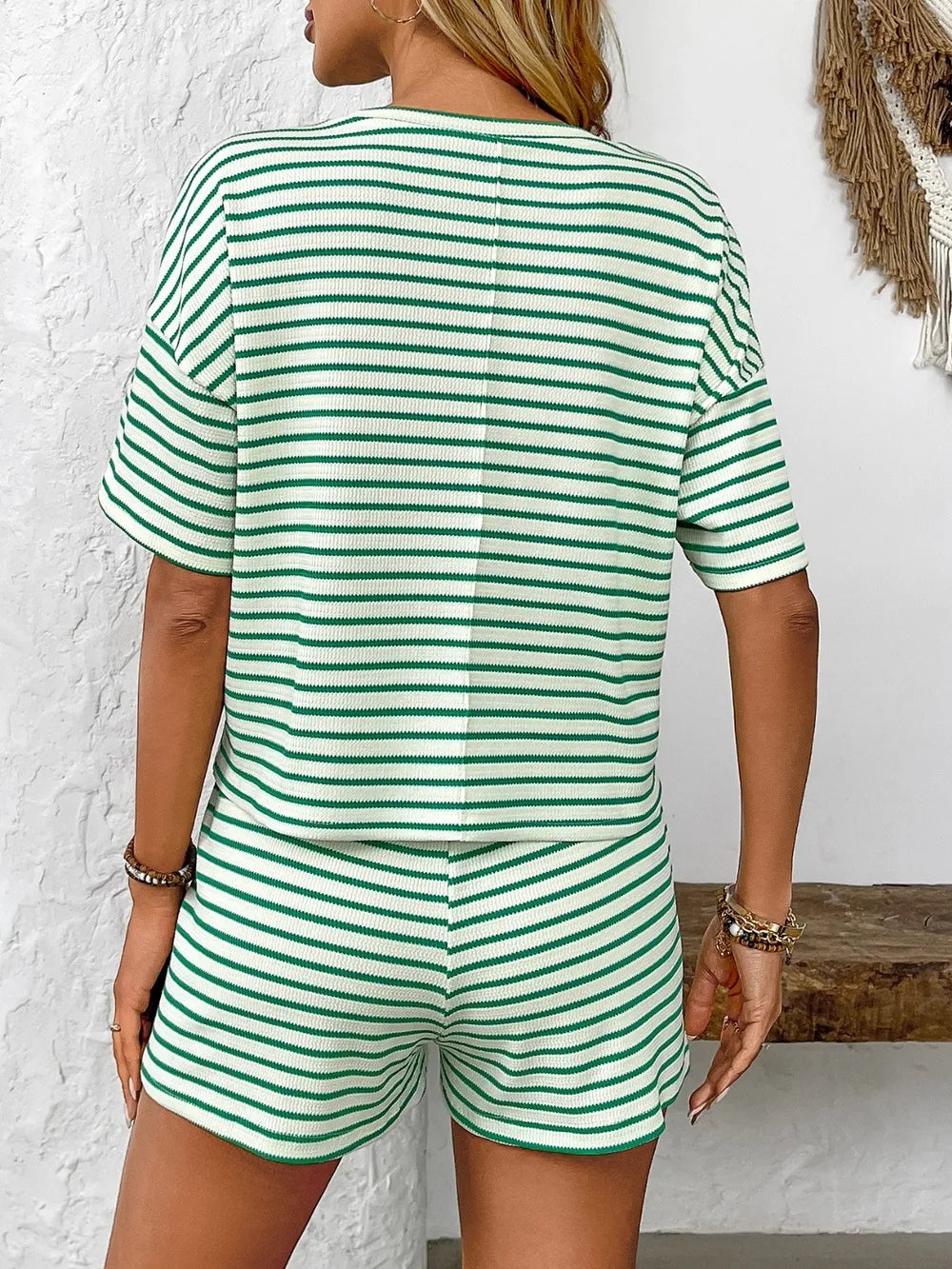 Striped Short Sleeve Shorts Set