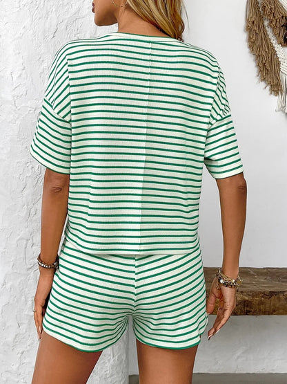 Striped Short Sleeve Shorts Set