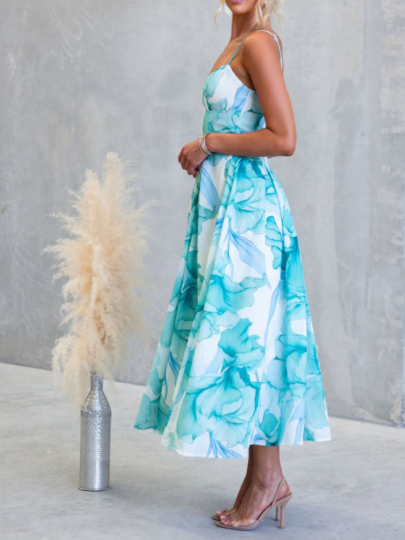 Floral Print Spaghetti Strap Midi Dress